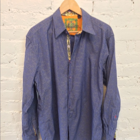 Robert Graham Blue Print Shirt Orange Cuffs XL